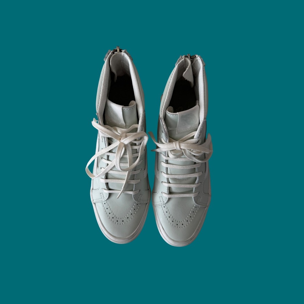 Vans Sk8-Hi Slim Zip Mint Green Leather High Top Sneakers Womens 8.5